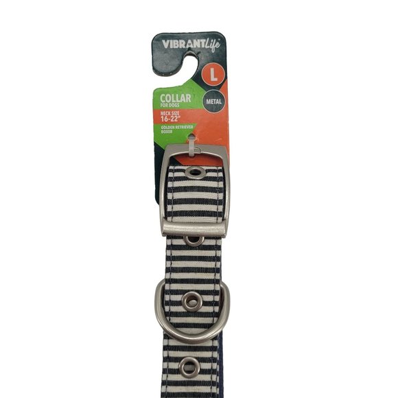 Dog Collar Large 16-22" Metal Clasp Vibrant Life Patterned Blue Stripes Nautical - Picture 5 of 5